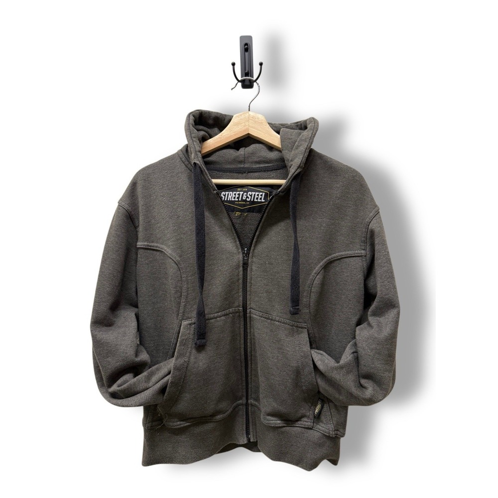 Street & Steel Gray Fleece Full Zip Hoodie Men Hooded Cotton Blend S